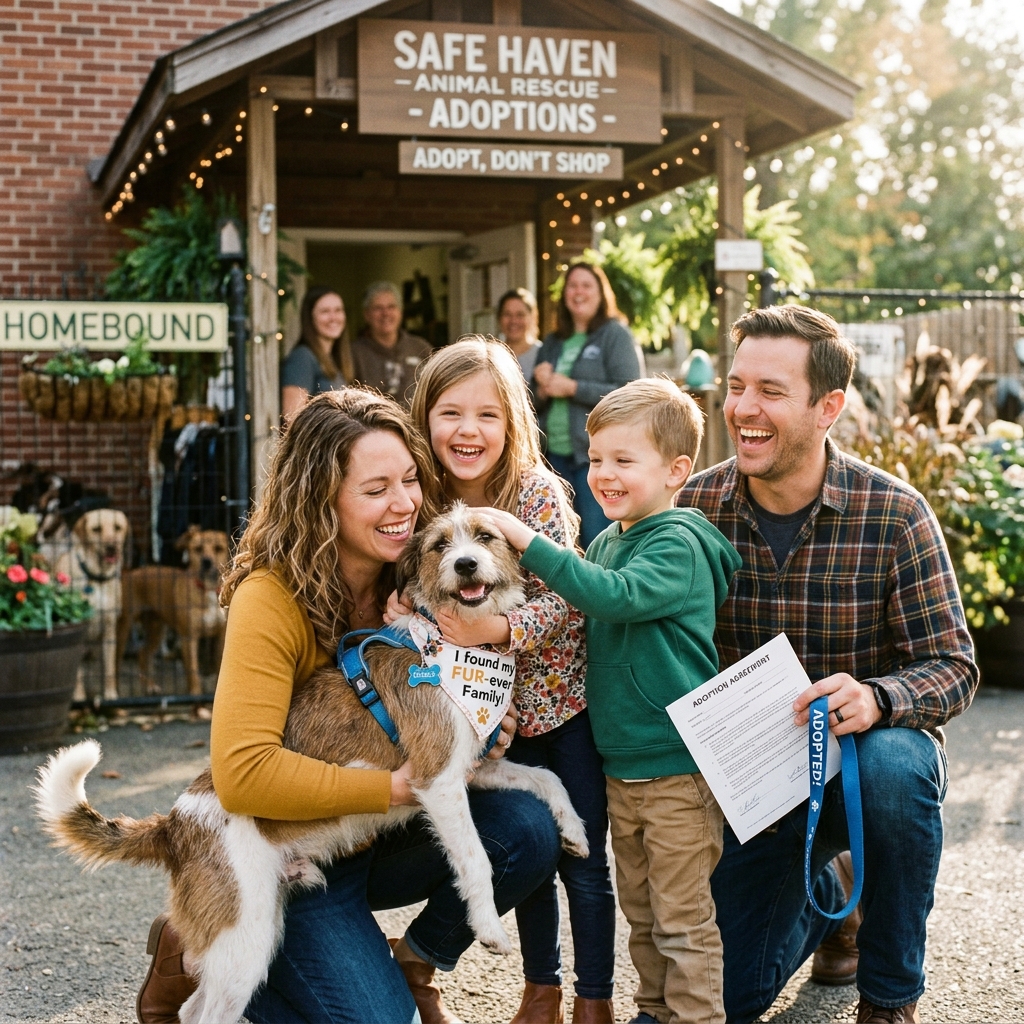Happy family adopting a pet from Firth Animal Hospital